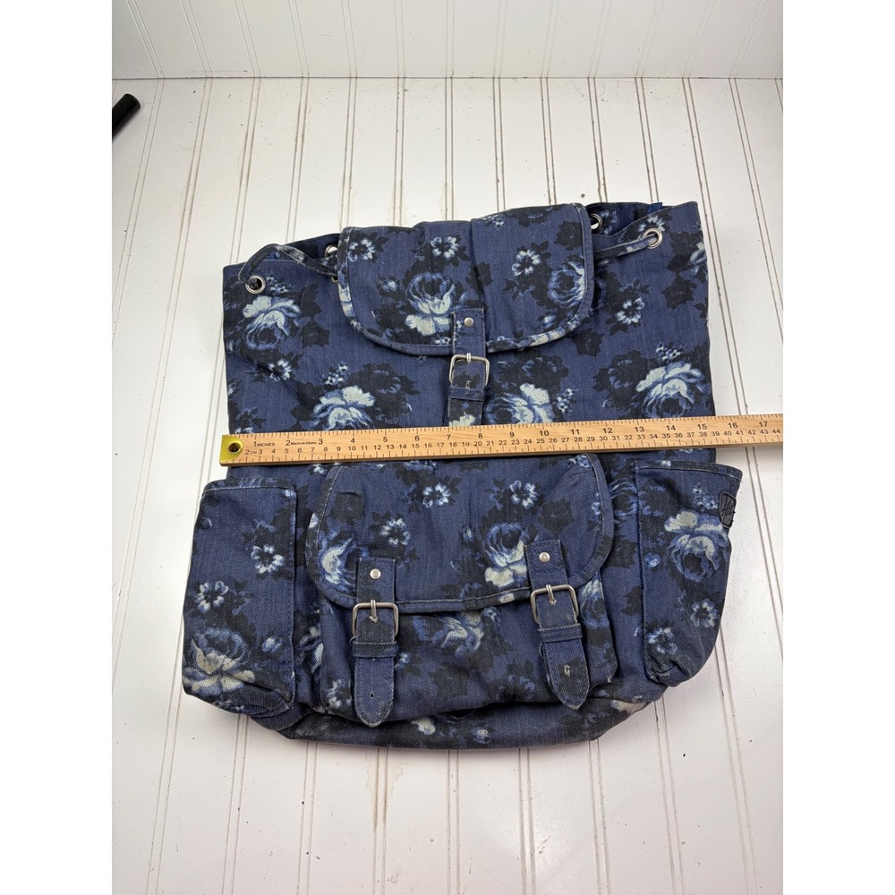 Aรฉropostale Blue Denim Floral Canvas Travel Laptop Backpack - Picture 11 of 12